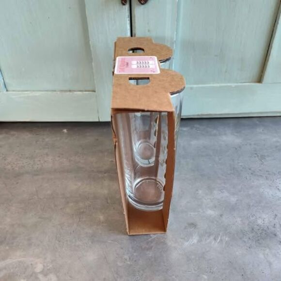 NEW 2 PK 6" Tall Gold Print Cheers Clear Glasses - Picture 6 of 9